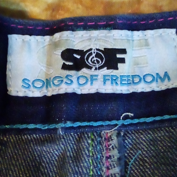 Songs Of Freedom Limited Edition Designer Embroidered Denim Jeans Men's 34 Blue - Picture 12 of 14